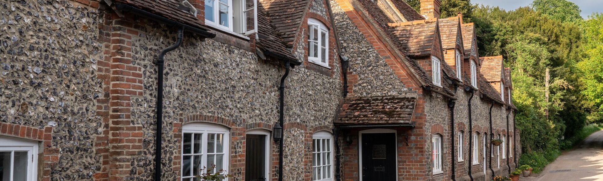 Village houses on a quiet country road 