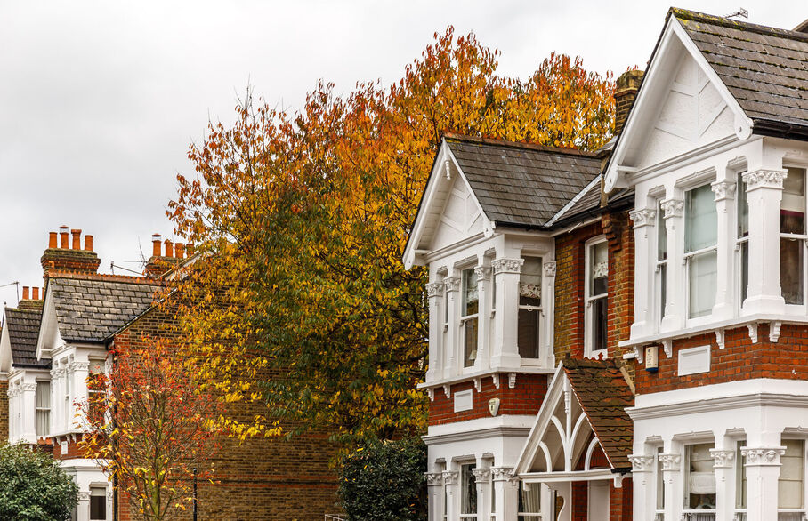 A row of houses in autumn