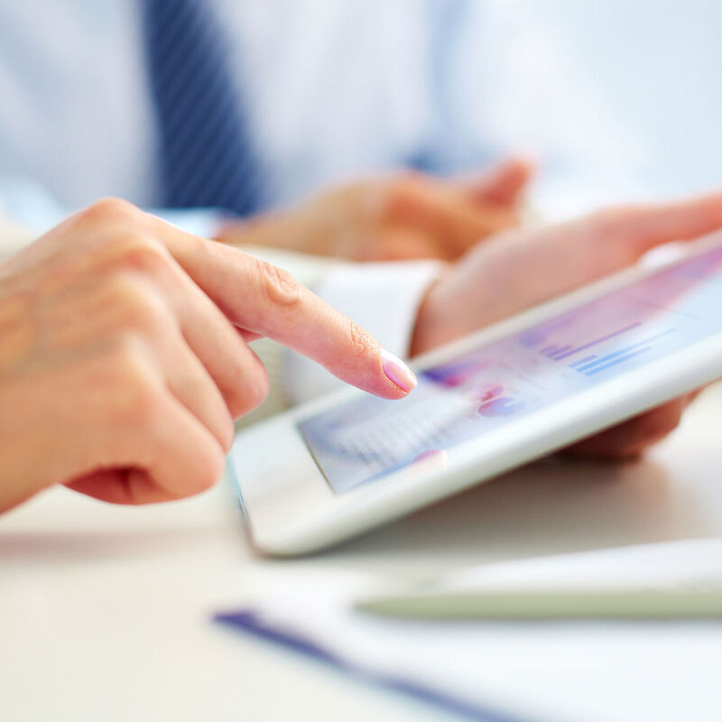 customer looking at website using tablet