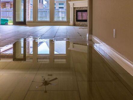 A flooded living room floor